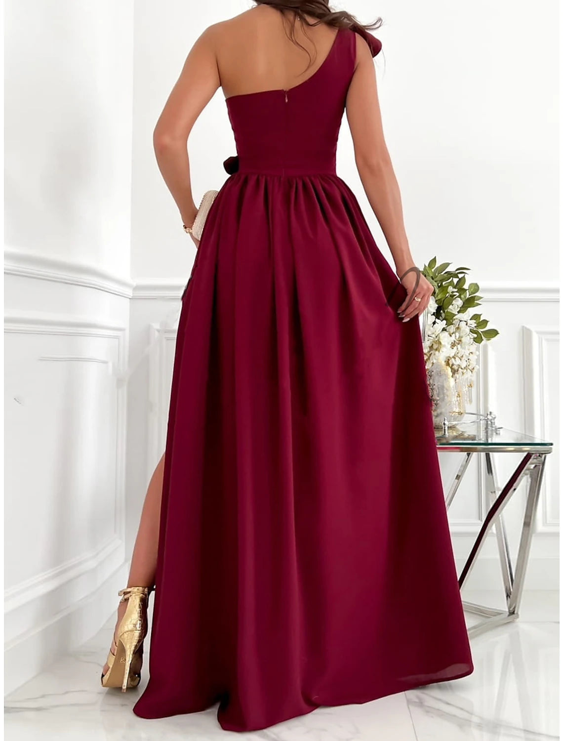 Women's Sleeveless Pure Color Patchwork Cold Shoulder Long Maxi Homecoming Dress